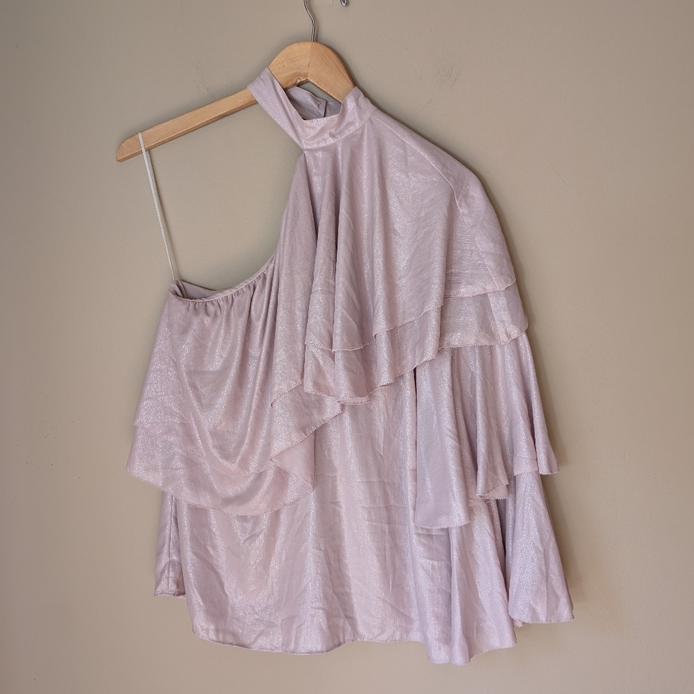 NWT PARKER | One Shoulder moonlight foil pink shimmer top size XS